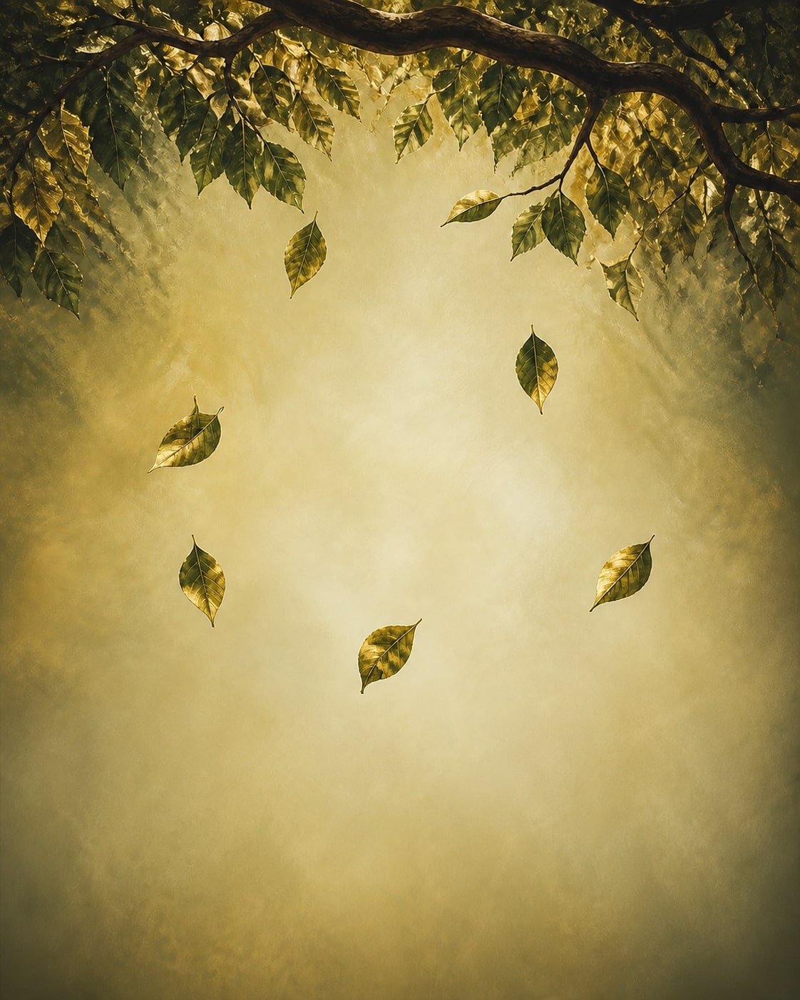 Illustration of memorial leaves descending from a family tree into an open family memory box